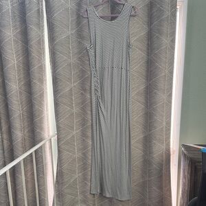 Sleeveless Olive and White Striped Maxi Dress